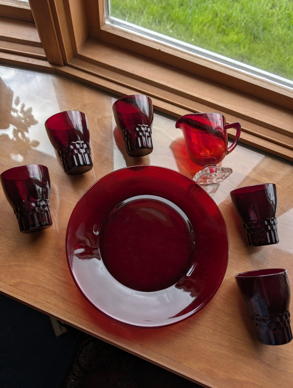Vtg Anchor Hocking Royal Ruby Windsor Tumblers & Coronation Creamer Set - 7pc - Picture 4 of 17